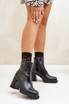 Wężowe Botki Damskie Na Słupku Skóra Naturalna Czarne Vinceza 66670