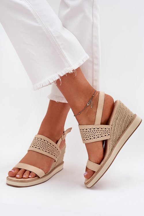 Sandały Damskie Ażurowe Na Koturnie Z Plecionką Beżowe Zolira