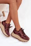 Skórzane Sneakersy Na Platformie Damskie Big Star SS274625 HI-POLY SYSTEM Bordowe
