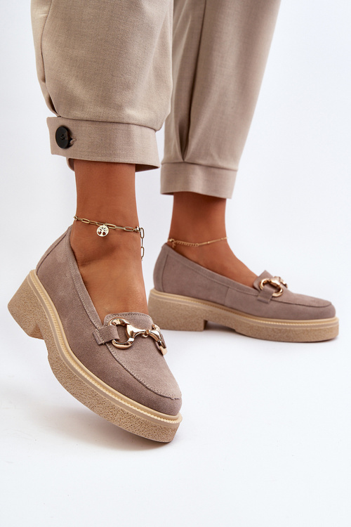 Zazoo 3429 Zamszowe Mokasyny Damskie Z Ozdobą Cappuccino