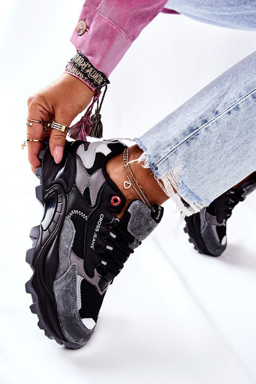 Sportowe Damskie Buty Cross Jeans Czarno Szare II2R4019C