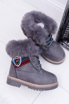 Dziecięce Chłopięce Botki Ocieplane Futerkiem Trapery Szare Cobi