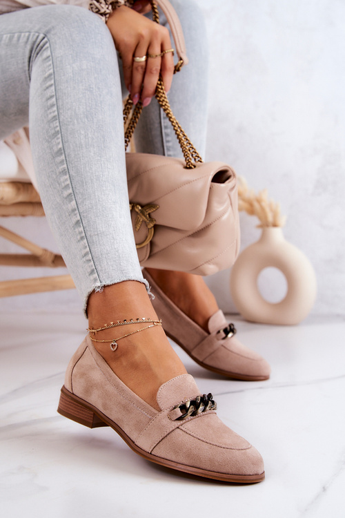 Zamszowe Półbuty Mokasyny Beżowe Yasmin