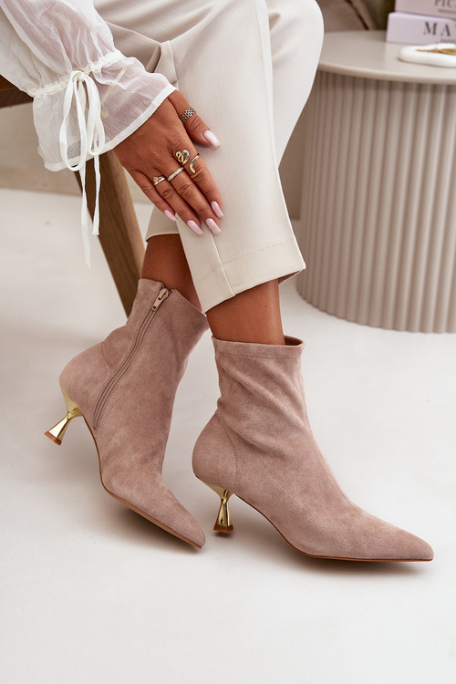 Botki Damskie Na Szpilce Eko Zamszowe Z Noskami W Szpic Beżowe Irithare