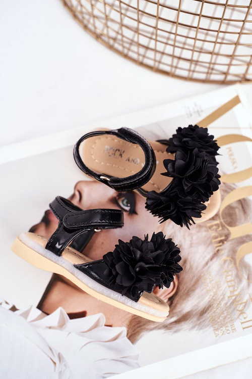 Dziecięce Sandałki Na Rzep Świecące Czarne Milena