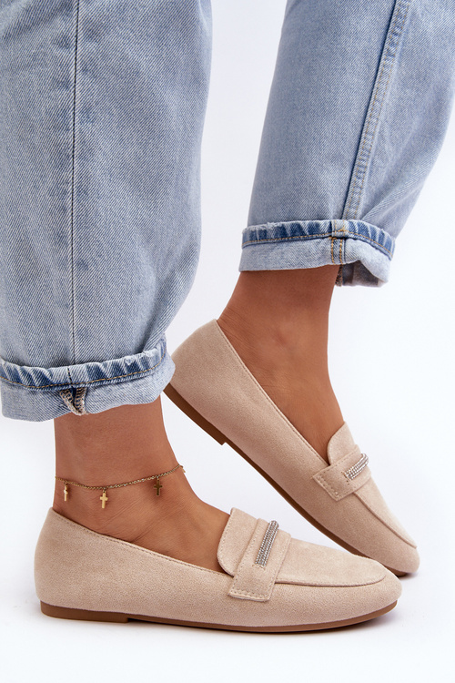 Mokasyny Damskie Z Ekozamszu Beżowe Ladite