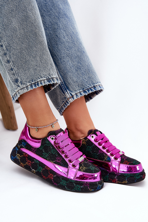 Damskie Zdobione Sneakersy Na Platformie GOE NN2N4006 Czarne