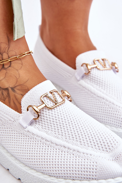 Damskie Wsuwane Tenisówki Slip-On Z Ozdobą Białe Alena