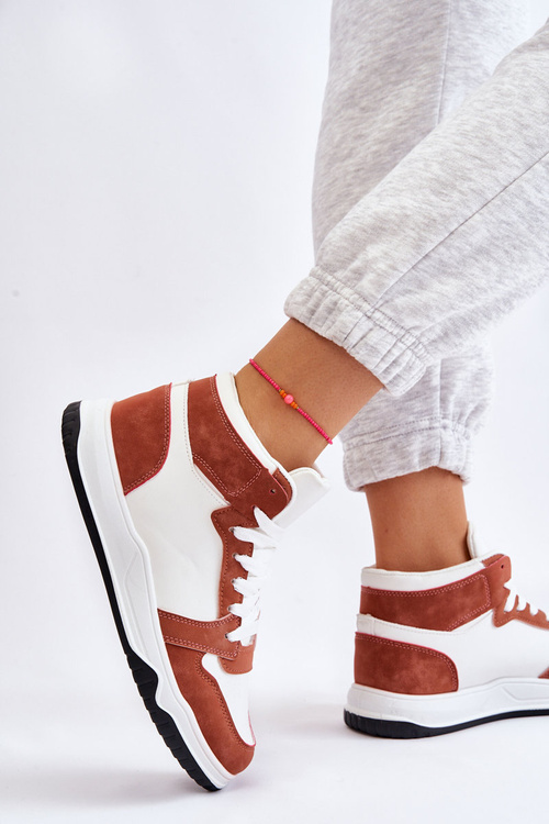 Wysokie Damskie Buty Sportowe Trampki Biało-Camelowe Rumour