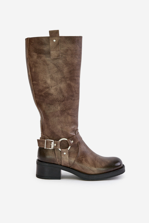 Zazoo 70141 Skórzane Kozaki Damskie Przed Kolano Brązowe