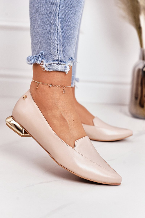 Mokasyny Na Złotym Obcasie Laura Messi 2013 Beżowe