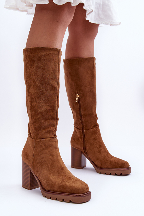 Kozaki Zamszowe Na Masywnym Obcasie Brązowe Virdana