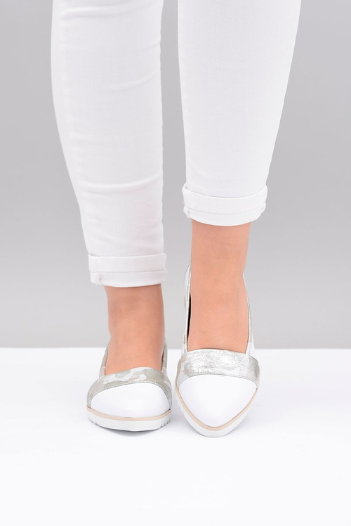 Polskie Skórzane Białe Balerinki Moro Persi