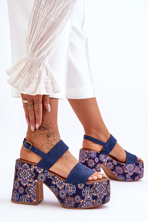 Skórzane Sandały Na Obcasie Maciejka 06089-17 Granatowe