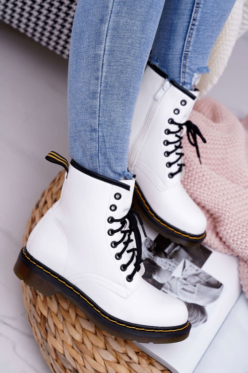 Damskie Botki Trapery Glany Białe Gangsta