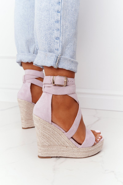 Sandały Na Koturnie Z Plecionką Fioletowe Lanzarote