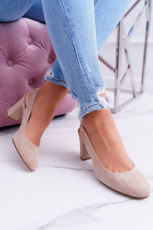 Czółenka Damskie Na Słupku Galanterki Sergio Leone SK788 Beżowe Lati