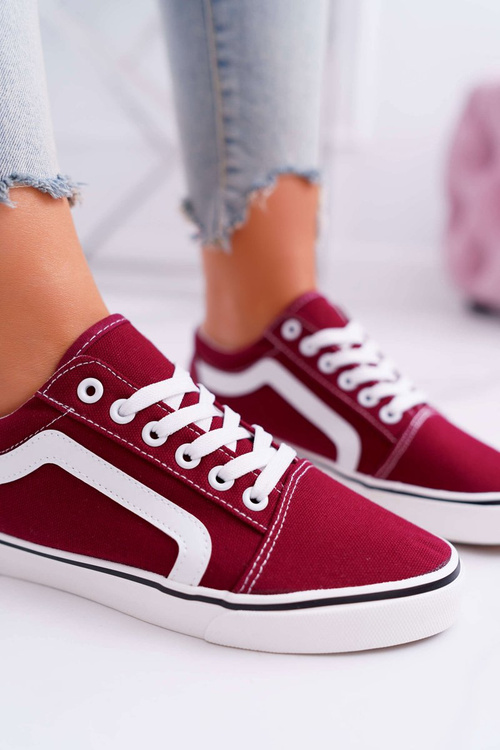 Trampki Damskie Materiałowe Bordowe Bestro