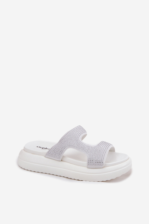 Zdobione Klapki Damskie Na Platformie Białe Jestella