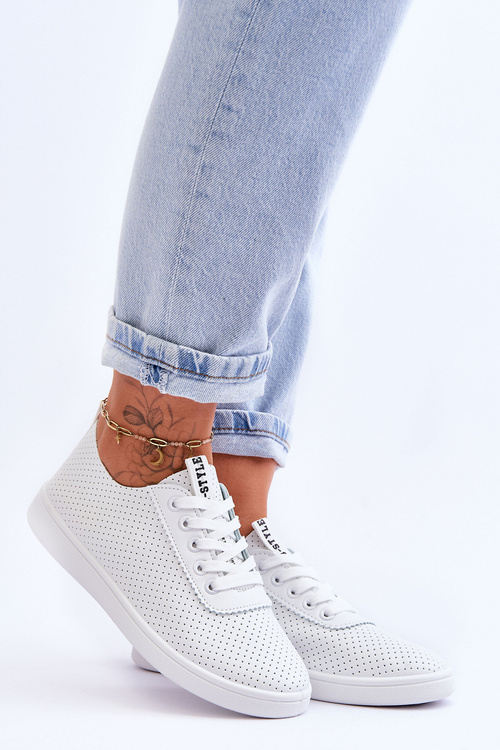 Damskie Ażurowe Sznurowane Trampki Białe Carinel