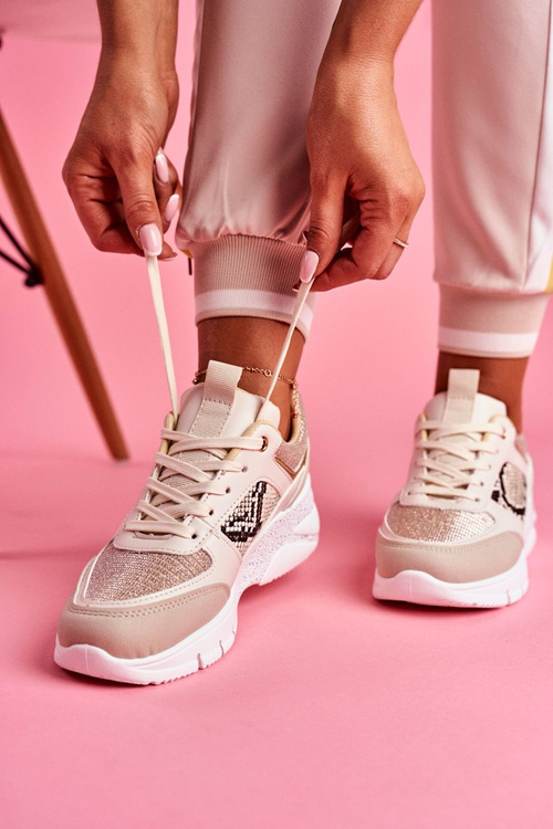 Sportowe Damskie Buty Beżowe Brokat Lisbon