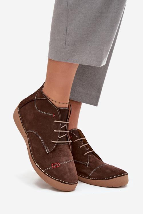 Skórzane Półbuty Damskie Z Przeszyciami Na Zamek Artiker 57C2117 Brązowe