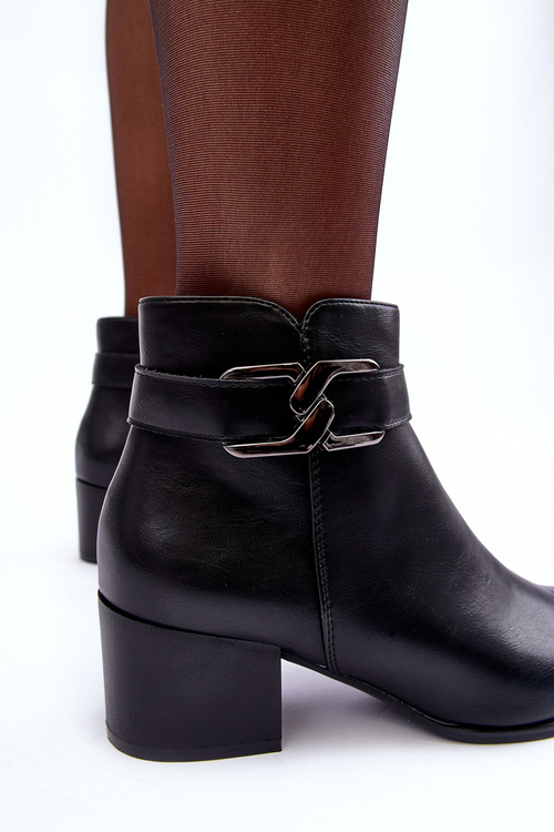 Damskie Botki Na Obcasie Z Ozdobą Czarne Janeya