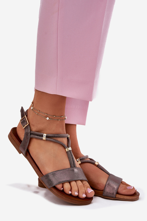 Damskie Płaskie Sandały Z Paskami S.Barski KV51-120 Grafitowe