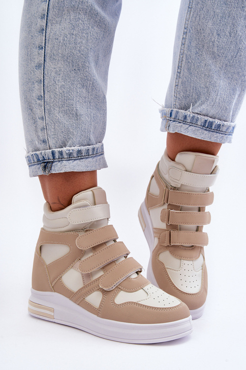 Damskie Wysokie Buty Sportowe Na Ukrytym Koturnie Beżowe Inari