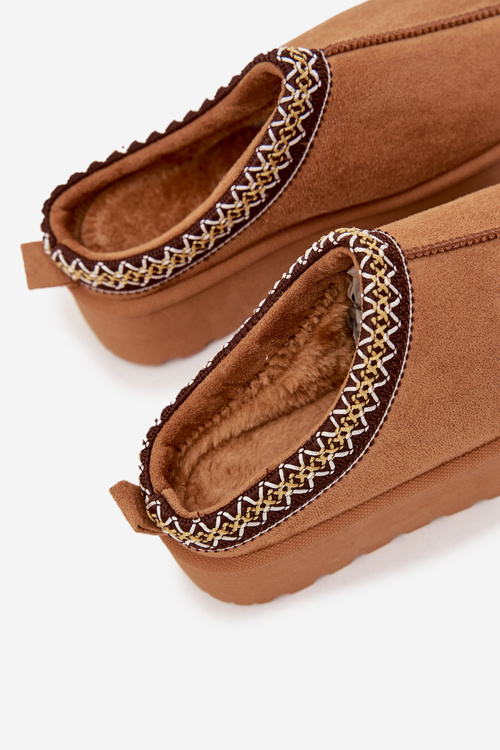 Śniegowce Dziecięce Młodzieżowe Z Haftem Na Platformie Camel Jolisse