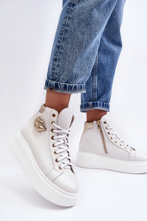 Trampki Damskie Wysokie Na Suwak Lemar Białe Katerin