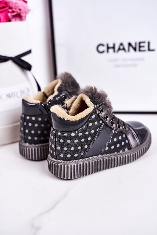 Dziecięce Ocieplane Botki Trampki W Groszki Szare Anastasia