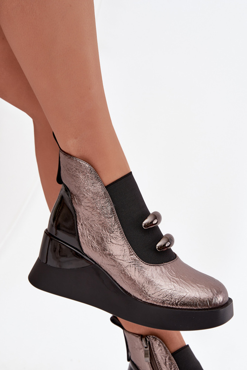 Botki Damskie Na Koturnie D&A MR52-106 Metaliczne