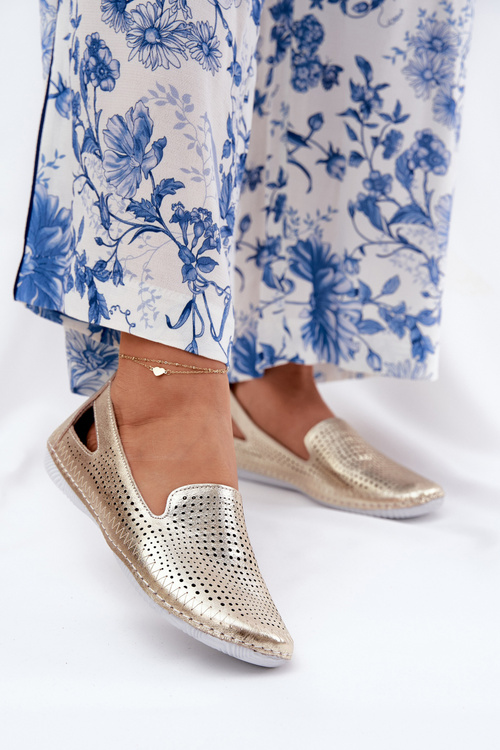 Ażurowe Baleriny Ze Skóry Naturalnej Artiker 56C2694 Złote