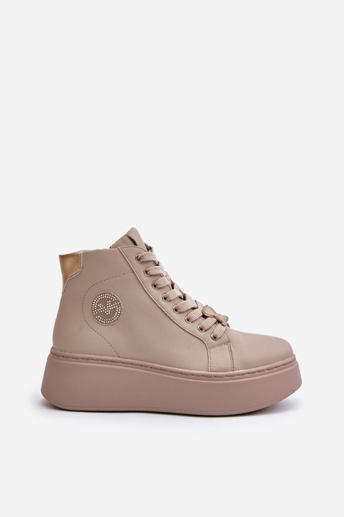 Wysokie Skórzane Sneakersy Damskie Na Platformie Vinceza 66707 Beżowe