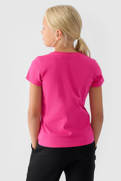 Dziewczęcy T-shirt Gładki Bawełniany Fuksja 4F 4FJWMM00TTSHF1658-55S