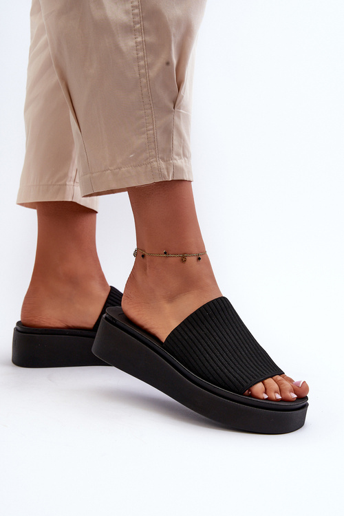 Klapki Damskie Na Platformie Sergio Leone SK083H Czarne