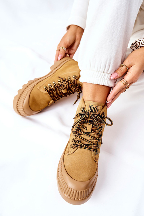 Skórzane Trapery Botki Big Star II274366 Camel