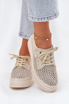 Zamszowe Ażurowe Półbuty Damskie Na Platformie Artiker 56C2108 Beżowo-Złote
