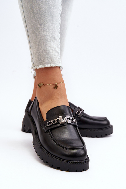 Mokasyny Damskie Na Płaskim Obcasie Czarne Ezoma