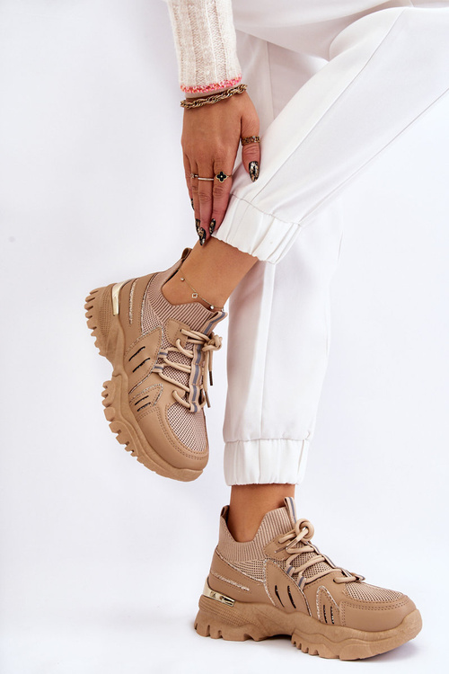 Damskie Buty Sportowe Skarpetkowe Wsuwane Beżowe Berna