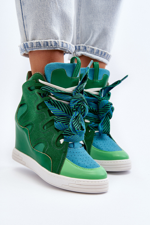 Damskie Sneakersy Na Koturnie Zielone Leoppa