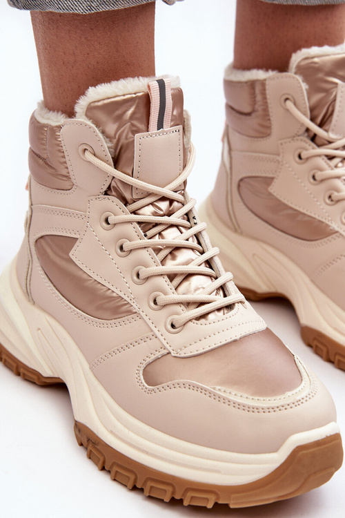 Ocieplane Buty Sportowe Damskie Sznurowane Beżowe Dejana