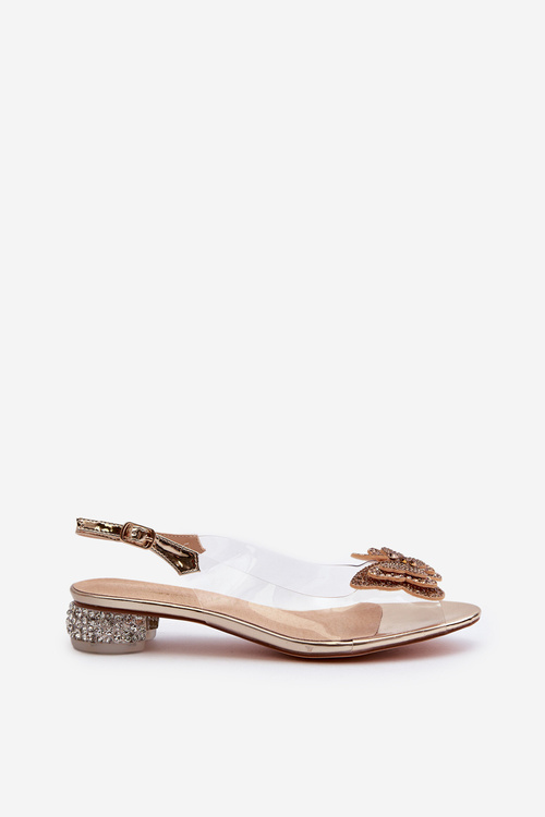 Transparentne Sandały Na Niskim Obcasie Z Motylem Różowe Złoto D&A MR38-388