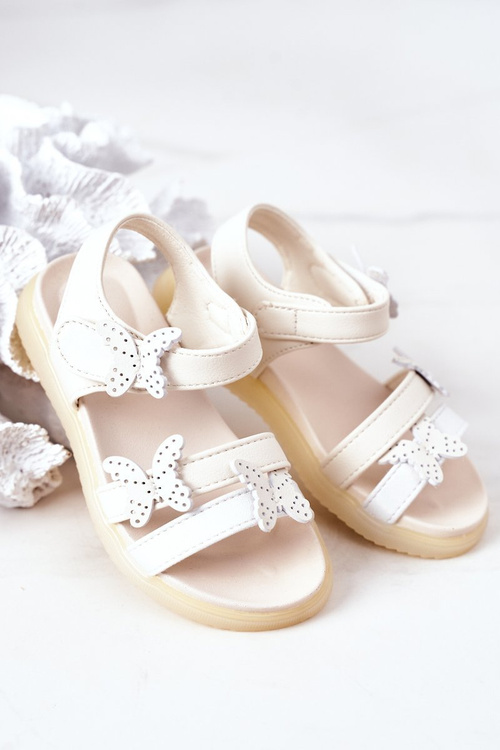 Dziecięce Sandały Z Motylkami Na Rzep Białe Malvika
