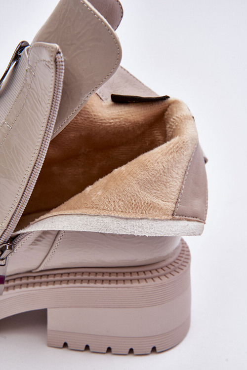 Lakierowane Botki Damskie Z Ozdobą Jasnoszare S.Barski MR870-53