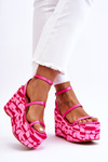 Modne Sandały Na Koturnie We Wzory Fuksja Claria