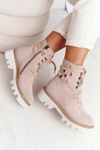Zamszowe Ażurowe Botki Maciejka Beżowe 05033-04