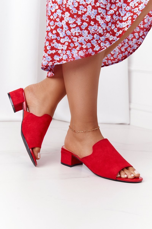 Zamszowe Klapki Na Obcasie Sergio Leone KL313 Czerwone