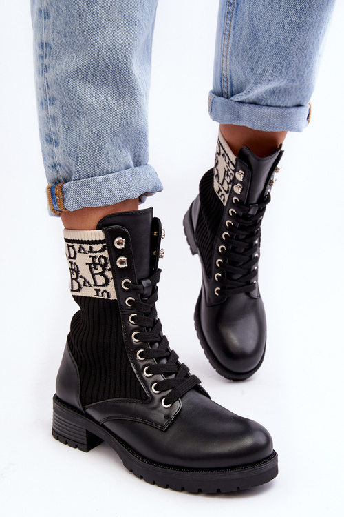 Damskie Botki Workery Ze Skarpetą Czarne Hakina